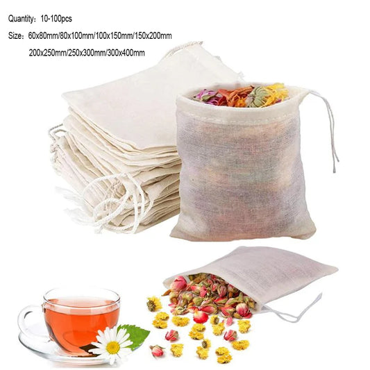 Cotton Cloth Bag Reusable Locking Spice Strainer Mesh Filter Chinese Medicine Herbal Ball Cooking Tools Colander Soup Tea Bag