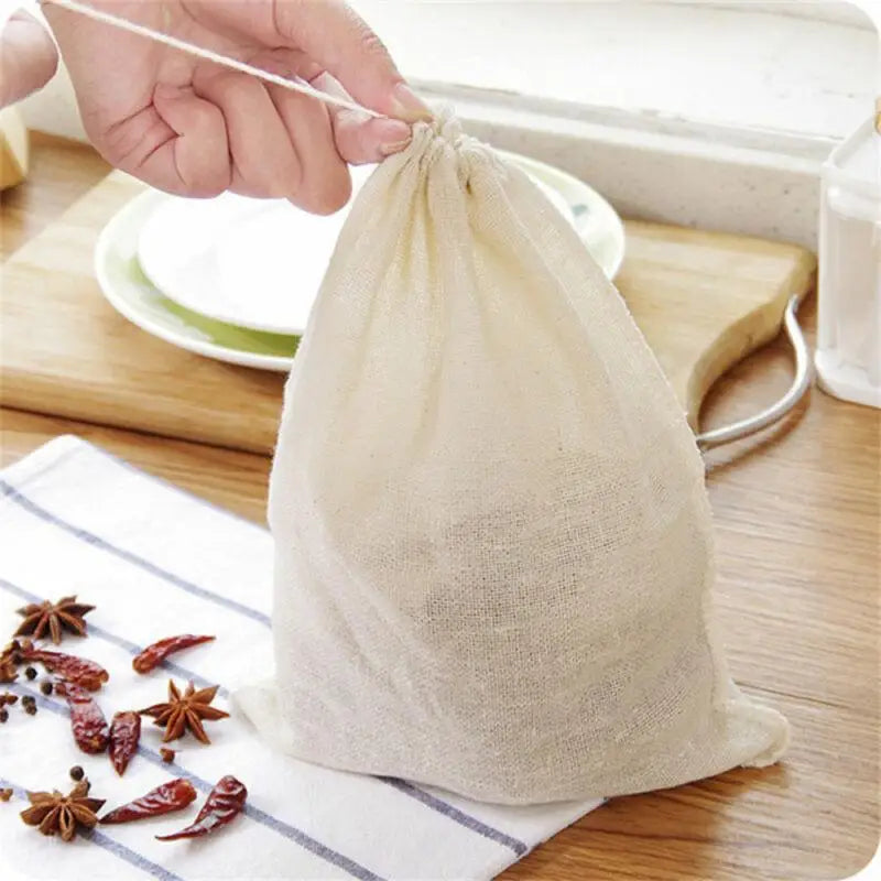 Cotton Cloth Bag Reusable Locking Spice Strainer Mesh Filter Chinese Medicine Herbal Ball Cooking Tools Colander Soup Tea Bag