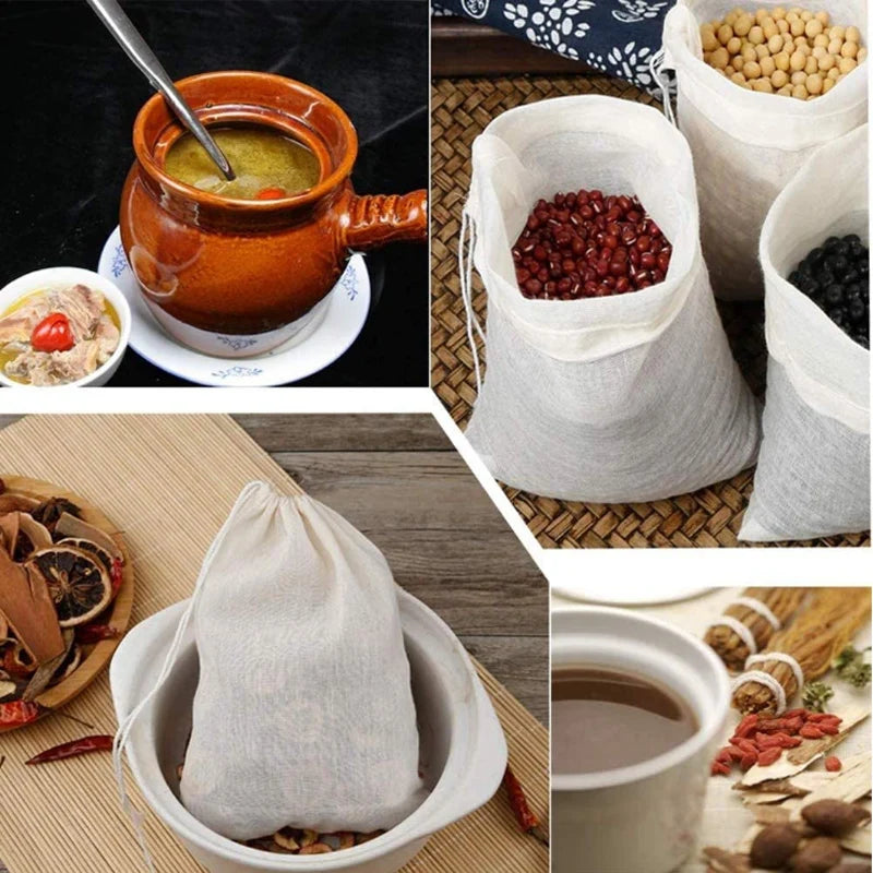 Cotton Cloth Bag Reusable Locking Spice Strainer Mesh Filter Chinese Medicine Herbal Ball Cooking Tools Colander Soup Tea Bag